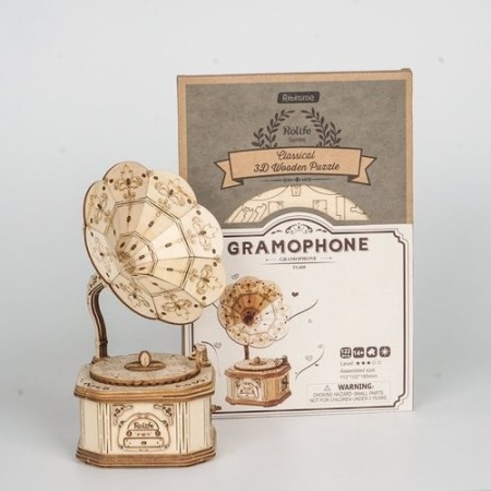 Maqueta Gramófono Rolife: Modelo de Madera 3D con Música