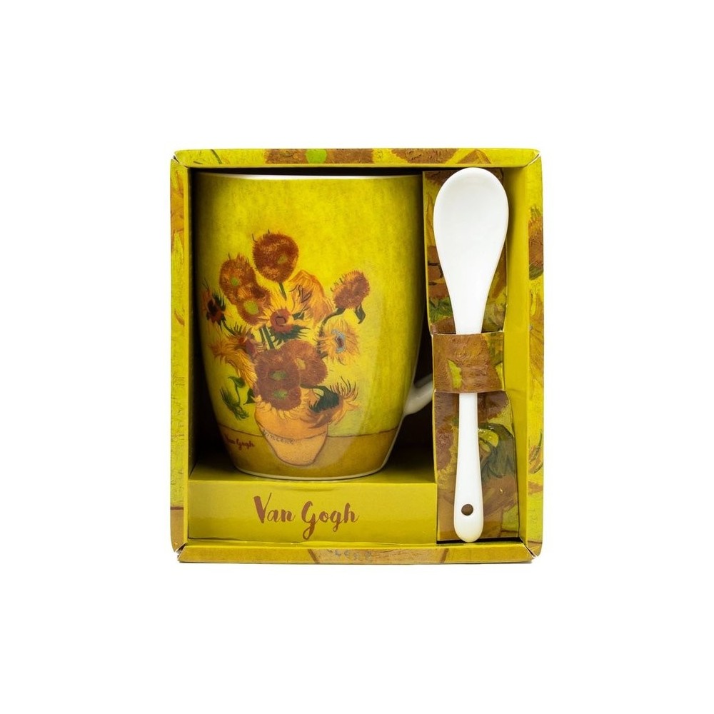 Taza Girasoles Van Gogh Enesco con Cuchara | Arte en tu Desayuno Taza Girasoles Van Gogh Enesco con Cuchara | Arte en tu Desayuno
